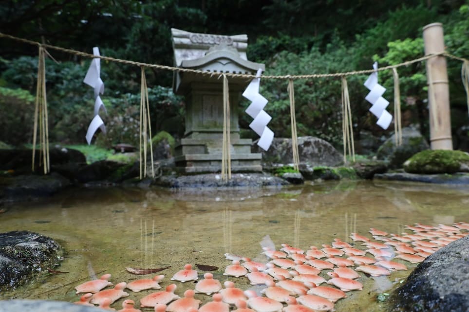 When a wish is fulfilled, it’s customary to purchase a pink turtle and bring it to the sister shrine, Kami-no-Sha, as a gesture of gratitude.