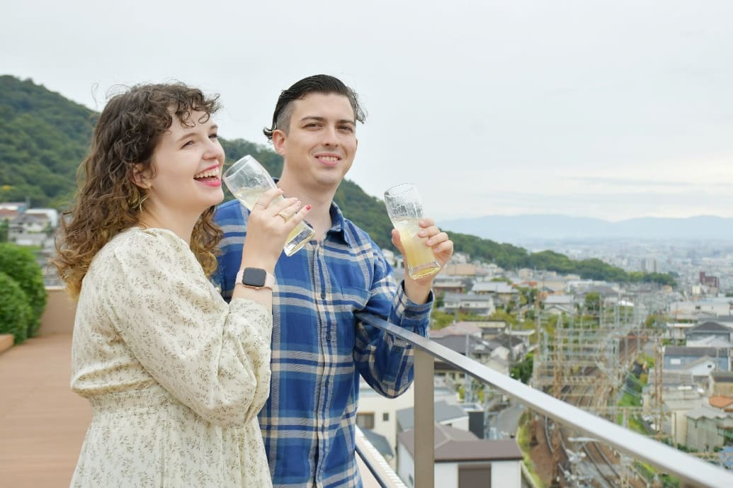 Enjoying a refreshing drink with a spectacular view was the perfect way to celebrate reaching the top of the hill and conclude our adventure.