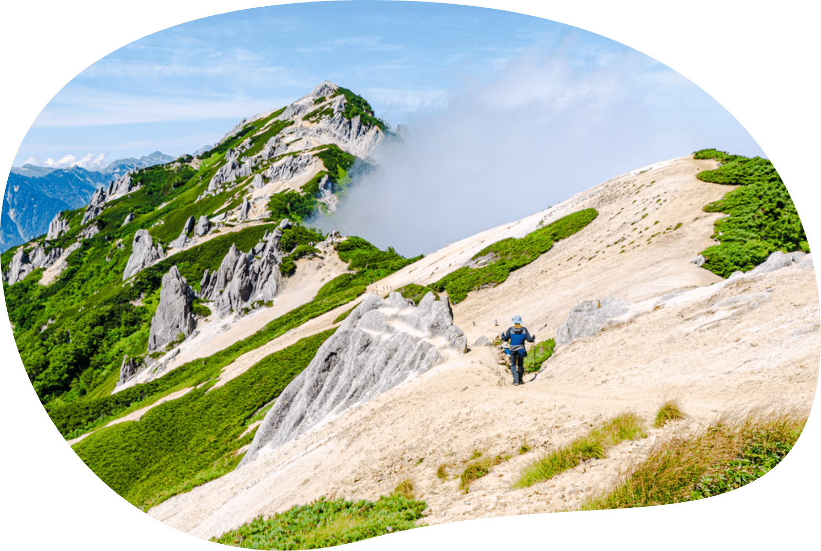 متسلقون يسيرون على طول قمة جبل صيفي